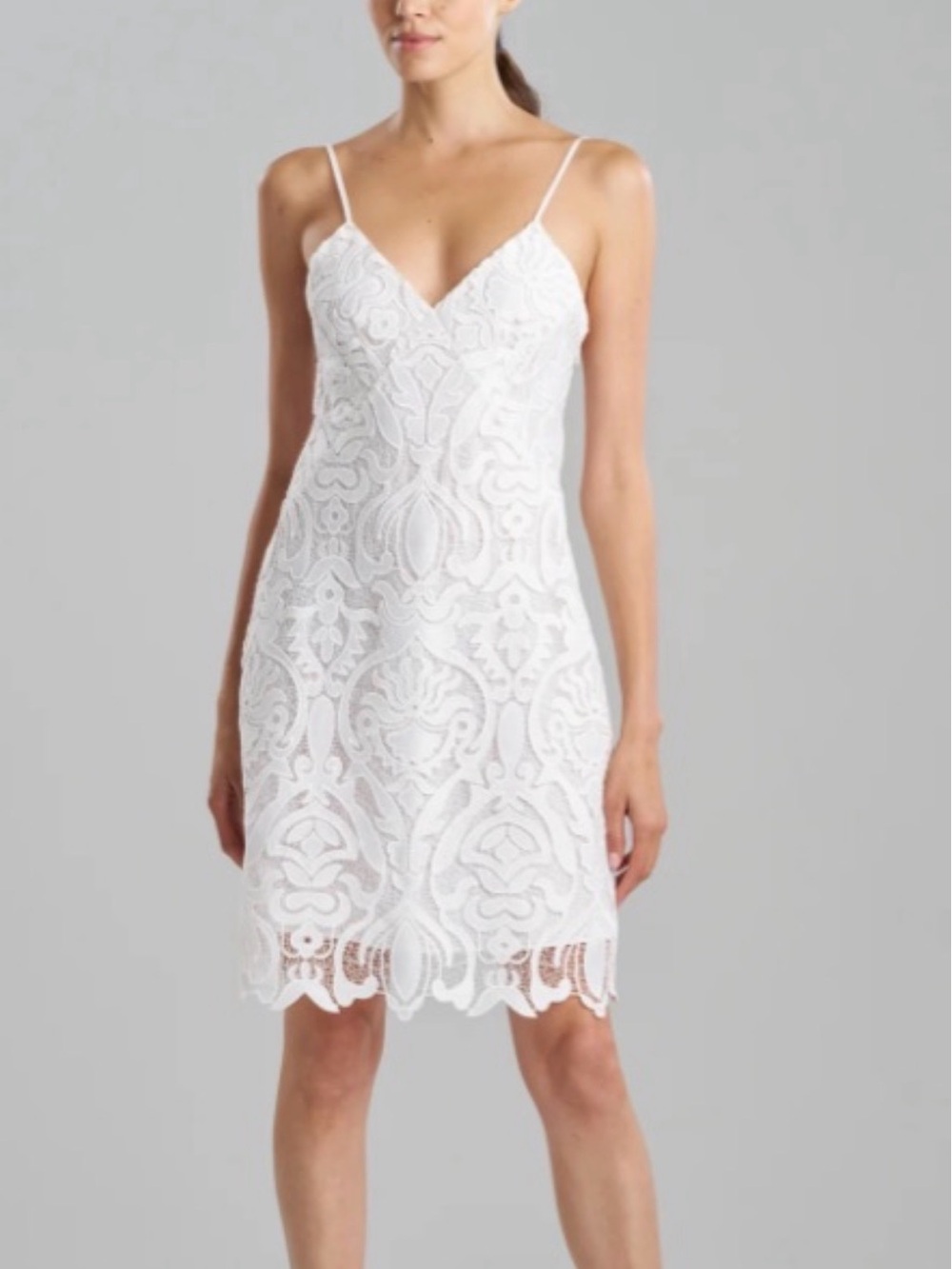 Natori White Lace Slip Dress with Spaghetti Straps
